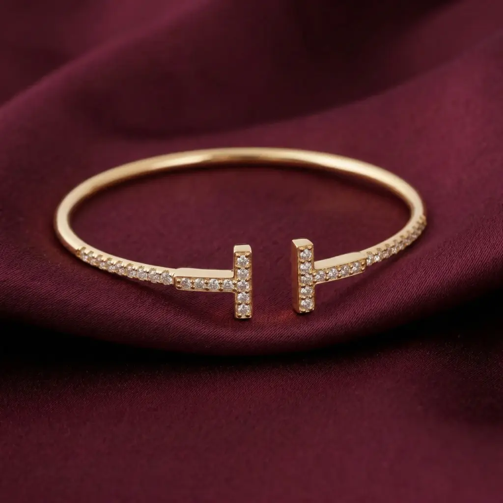 Tiffany T Pavé Sparkle Wire Bangle, Gold Filled