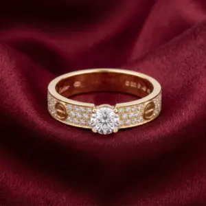 Cartier's, LOVE solitaire, brilliant-cut stone, paved Gold Filled