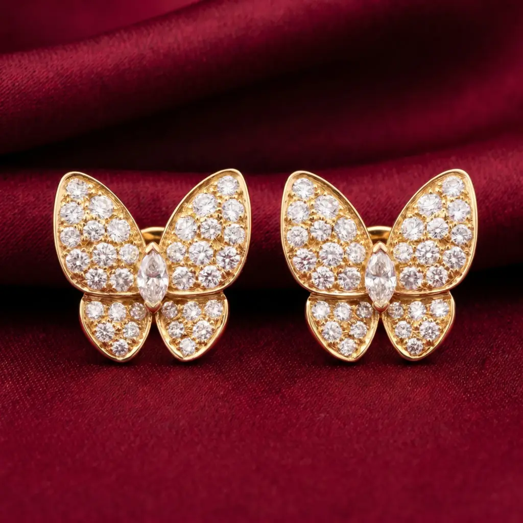 Van Cleef & Arpels, Two Butterfly earrings Gold Filled