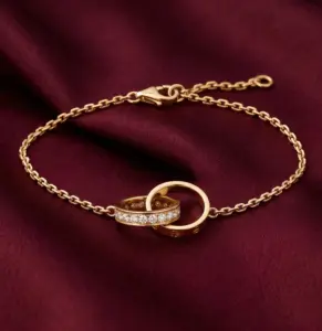 Cartier LOVE bracelet, on chain, half-paved Gold Filled