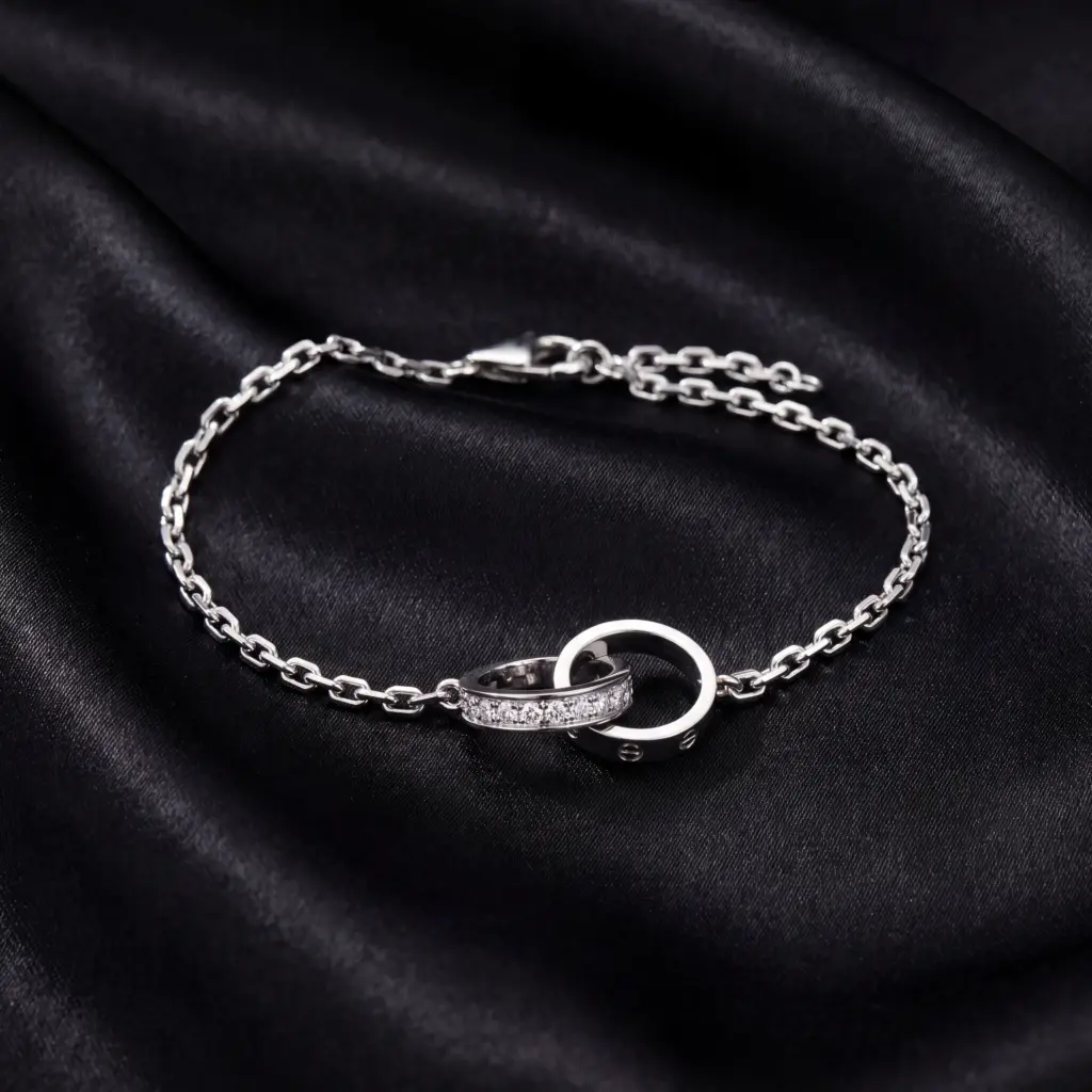 Cartier LOVE bracelet, on chain, half-paved