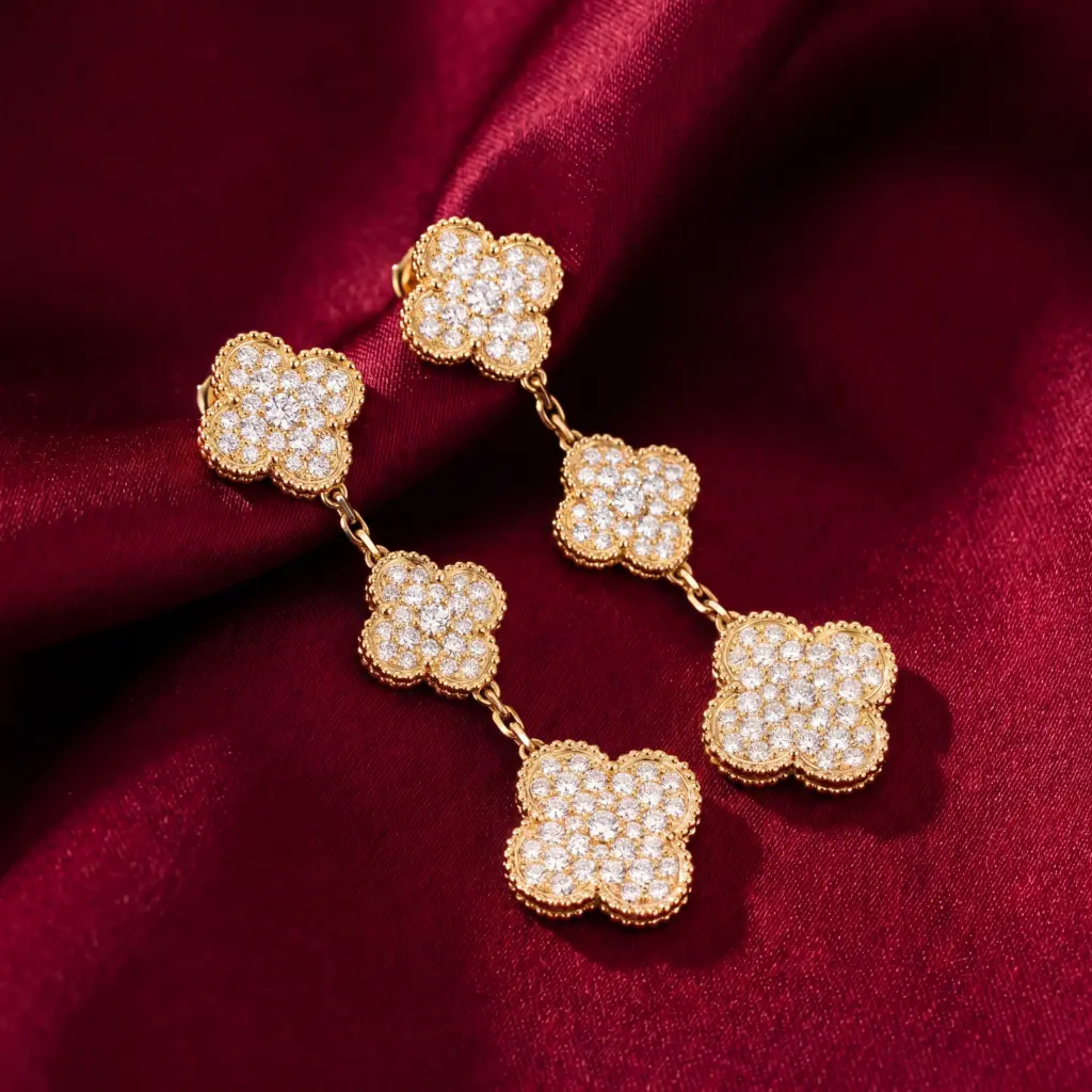 Van Cleef & Arpels, Magic Alhambra earrings, 3 motifs Gold Filled
