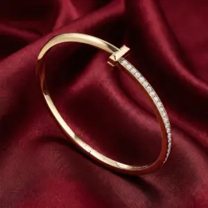 Tiffany T, T1 Narrow Half-Pavé Hinged Bracelet Gold Filled